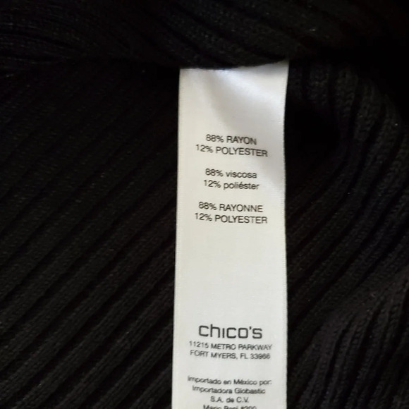 Chico's Ribbed Knit Sweater Size 1 Medium Black 3/4 Dolman Sleeve Round … - Picture 10 of 10